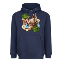 Navy easter bunny in basket wıth carrot and eggs Heavyweight Hoodie - AdoDesignShop