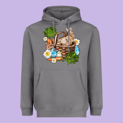 Easter Bunny In Basket Wıth Carrot And Eggs Heavyweight Hoodie Designed By Adodesignshop