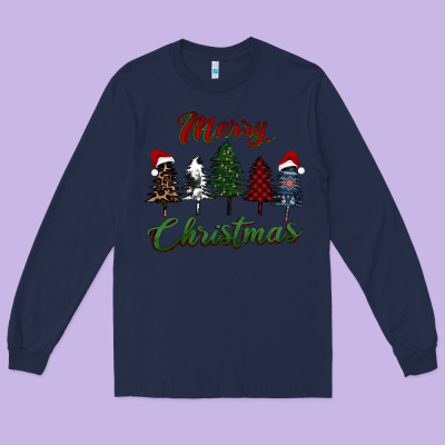Merry Christmas Trees Long Sleeve Tee Designed By Ranaportraitstore
