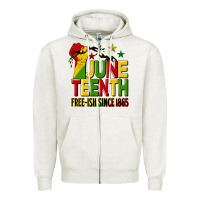 Oatmeal Heather juneteenth fist free ish since 1865 Zipper Hoodie - HRA Design Shop