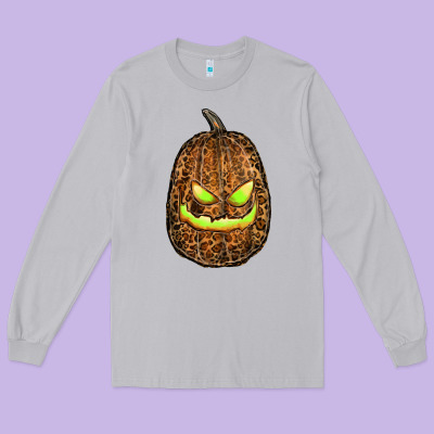 Watercolor Leopard Pumpkin Long Sleeve Tee Designed By Ranaportraitstore