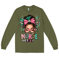 Army Green afro messy bun nurse life Long Sleeve Tee - texasbilliewilder