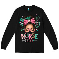 Black afro messy bun nurse life Long Sleeve Tee - texasbilliewilder