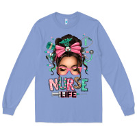 Colony Blue afro messy bun nurse life Long Sleeve Tee - texasbilliewilder