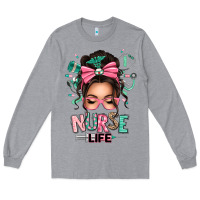 Heather Grey afro messy bun nurse life Long Sleeve Tee - texasbilliewilder