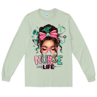 Matcha afro messy bun nurse life Long Sleeve Tee - texasbilliewilder
