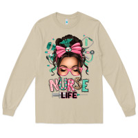Mushroom afro messy bun nurse life Long Sleeve Tee - texasbilliewilder
