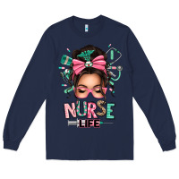 Navy afro messy bun nurse life Long Sleeve Tee - texasbilliewilder