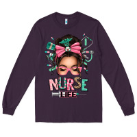 Plum afro messy bun nurse life Long Sleeve Tee - texasbilliewilder