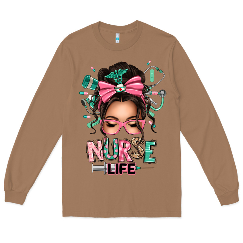 Afro Messy Bun Nurse Life Long Sleeve Tee by texasbilliewilder | Teevron