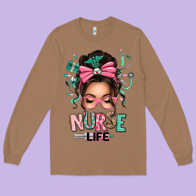 Afro Messy Bun Nurse Life Long Sleeve Tee Designed By Texasbilliewilder