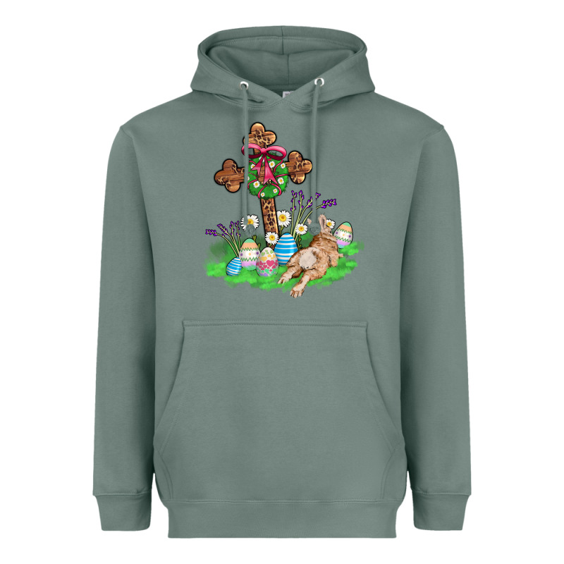 Religious Easter Bunny Cross Heavyweight Hoodie by AdoDesignShop | Teevron