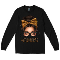 Black caucasian leopard messy bun mom life Long Sleeve Tee - texasbilliewilder