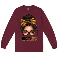 Burgundy caucasian leopard messy bun mom life Long Sleeve Tee - texasbilliewilder