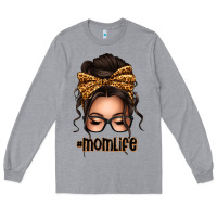 Heather Grey caucasian leopard messy bun mom life Long Sleeve Tee - texasbilliewilder