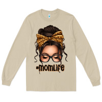 Caucasian Leopard Messy Bun Mom Life Long Sleeve Tee | Teevron