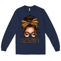 Navy caucasian leopard messy bun mom life Long Sleeve Tee - texasbilliewilder