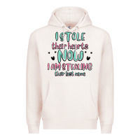 Pale Pink i stole their hearts now i am stealing their last Premium Hoodie - MaliasSmallBusiness