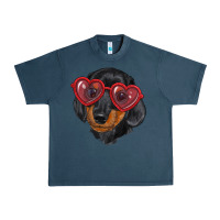 Midnight Navy Dachshund with love glasses Urban Heavy Tee - RanaPortraitStore