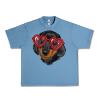Pebble Blue Dachshund with love glasses Urban Heavy Tee - RanaPortraitStore