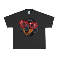 Pigment Black Dachshund with love glasses Urban Heavy Tee - RanaPortraitStore
