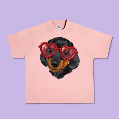 Urban Heavy Tee Dachshund with love glasses