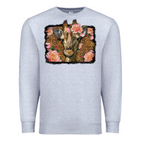 Heather Grey Western Floral Giraffe Premium Sweatshirt - LillyAllenDesigns