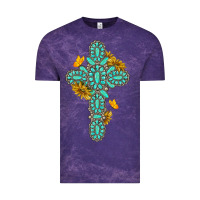 Cloud Purple gemstone cross with sunflowers and butterflies Vintage Tee - texasbilliewilder