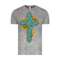 Cloud Rock gemstone cross with sunflowers and butterflies Vintage Tee - texasbilliewilder