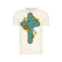 Vintage Arctic gemstone cross with sunflowers and butterflies Vintage Tee - texasbilliewilder