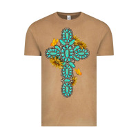 Vintage Camel gemstone cross with sunflowers and butterflies Vintage Tee - texasbilliewilder