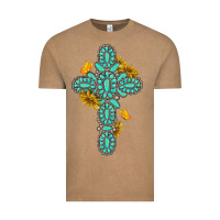 Gemstone Cross With Sunflowers And Butterflies Vintage Tee | Teevron
