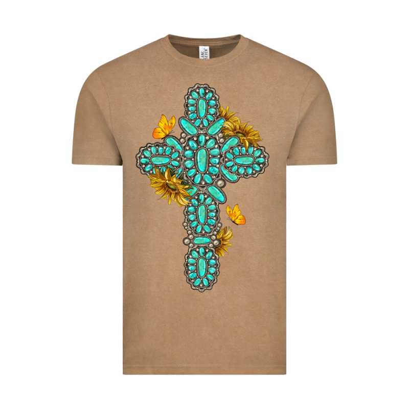Gemstone Cross With Sunflowers And Butterflies Vintage Tee by texasbilliewilder | Teevron