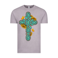 Vintage Zinc gemstone cross with sunflowers and butterflies Vintage Tee - texasbilliewilder