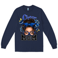 Navy cheer mom messy bun Long Sleeve Tee - texasbilliewilder