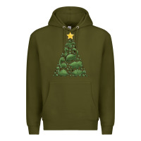 Army Green dinosaur christmas tree Premium Hoodie - MaliasSmallBusiness