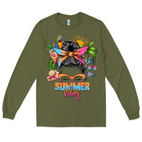 Army Green summer vibes messy bun Long Sleeve Tee - Zillion Design Studio