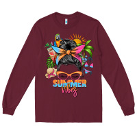 Burgundy summer vibes messy bun Long Sleeve Tee - Zillion Design Studio