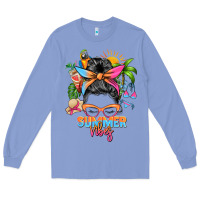 Colony Blue summer vibes messy bun Long Sleeve Tee - Zillion Design Studio