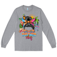 Heather Grey summer vibes messy bun Long Sleeve Tee - Zillion Design Studio
