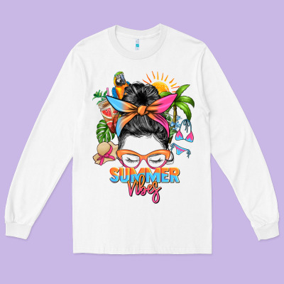 Summer Vibes Messy Bun Long Sleeve Tee Designed By Zillion Design Studio