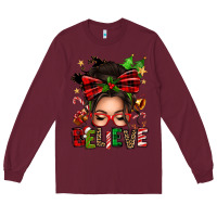 Burgundy christmas believe afro messy bun Long Sleeve Tee - texasbilliewilder