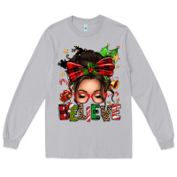 Moon Dust christmas believe afro messy bun Long Sleeve Tee - texasbilliewilder