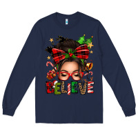 Navy christmas believe afro messy bun Long Sleeve Tee - texasbilliewilder