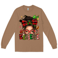 Toasted Coconut christmas believe afro messy bun Long Sleeve Tee - texasbilliewilder