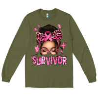 Army Green breast cancer survivor afro messy bun Long Sleeve Tee - texasbilliewilder