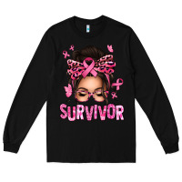 Black breast cancer survivor afro messy bun Long Sleeve Tee - texasbilliewilder