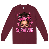 Burgundy breast cancer survivor afro messy bun Long Sleeve Tee - texasbilliewilder