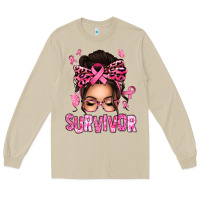 Mushroom breast cancer survivor afro messy bun Long Sleeve Tee - texasbilliewilder