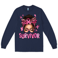 Navy breast cancer survivor afro messy bun Long Sleeve Tee - texasbilliewilder